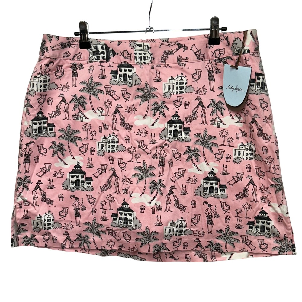 Lady Hagen Pink Tropical Resort Print Golf Skort Women Size 16 Built-in Shorts